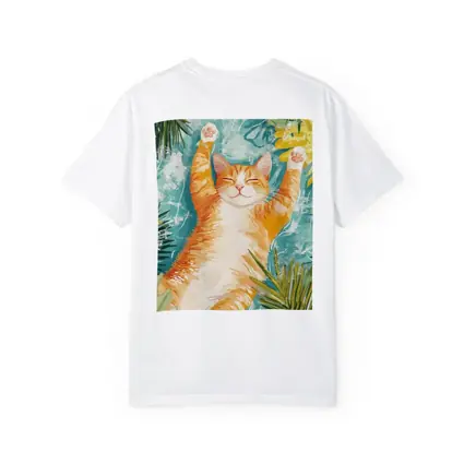 Happy Orange Cat Tropical Leaves Background