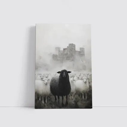 Black Sheep Flock Misty Castle Background