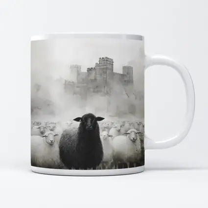 Black Sheep Flock Misty Castle Background