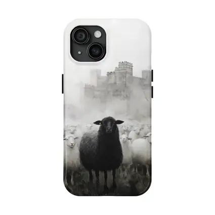 Black Sheep Flock Misty Castle Background