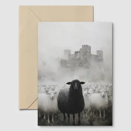 Black Sheep Flock Misty Castle Background