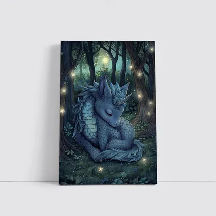 Sleeping Dragon Unicorn Glowing Enchanted Forest