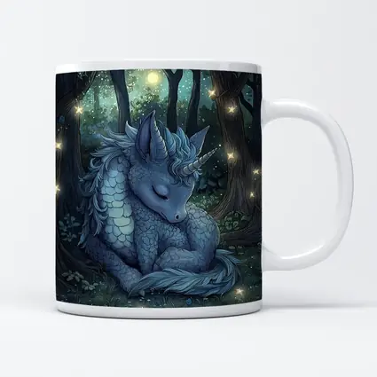 Sleeping Dragon Unicorn Glowing Enchanted Forest