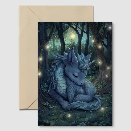 Sleeping Dragon Unicorn Glowing Enchanted Forest