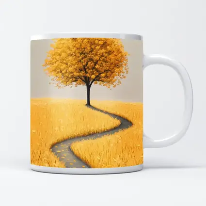 Golden Tree Winding Path Yellow Field