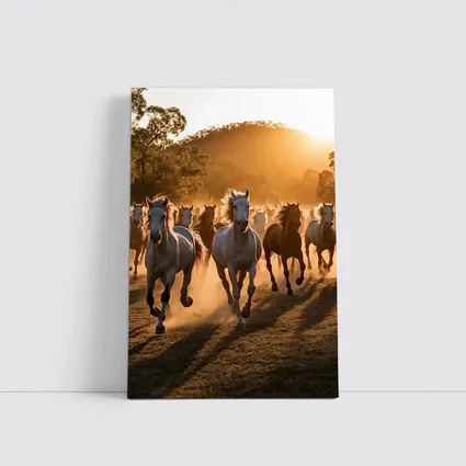 Wild Horses Running at Golden Sunset