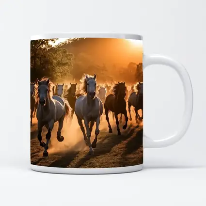 Wild Horses Running at Golden Sunset