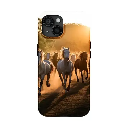 Wild Horses Running at Golden Sunset