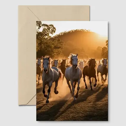 Wild Horses Running at Golden Sunset