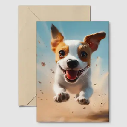 Jack Russell Puppy Running Sandy Blue Sky