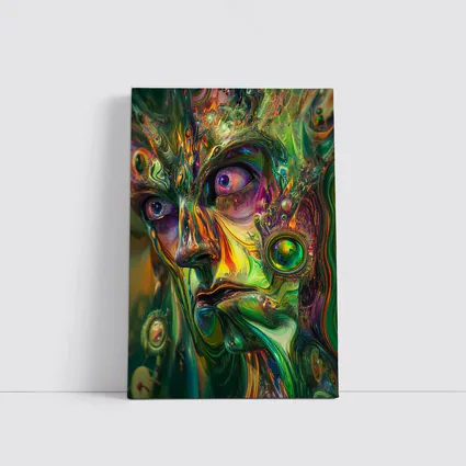 Psychedelic Abstract Face Green Swirling Art