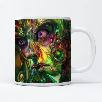 Psychedelic Abstract Face Green Swirling Art