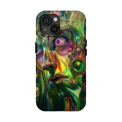 Psychedelic Abstract Face Green Swirling Art