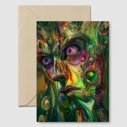 Psychedelic Abstract Face Green Swirling Art