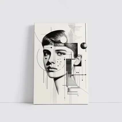 Abstract Woman Face Black White Geometric Art
