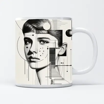 Abstract Woman Face Black White Geometric Art