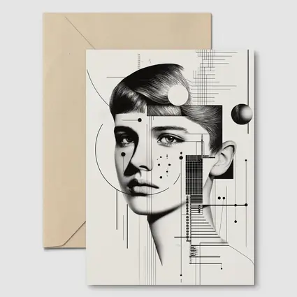 Abstract Woman Face Black White Geometric Art