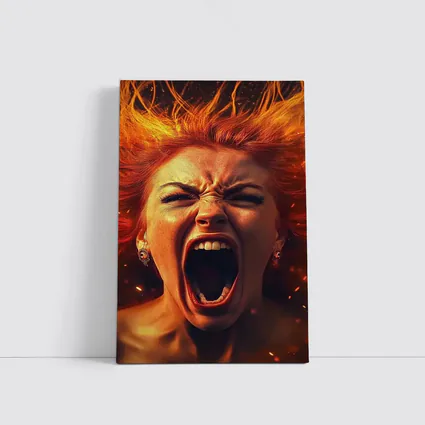Screaming Woman Red Fire Hair Explosion
