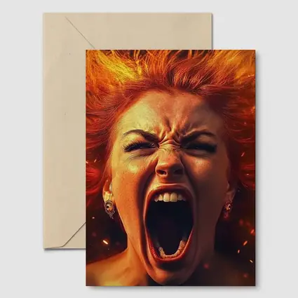 Screaming Woman Red Fire Hair Explosion