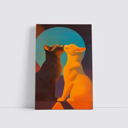 Two Cats Nuzzling Under Blue Moon