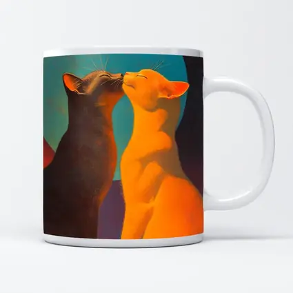 Two Cats Nuzzling Under Blue Moon