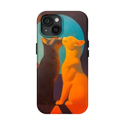 Two Cats Nuzzling Under Blue Moon