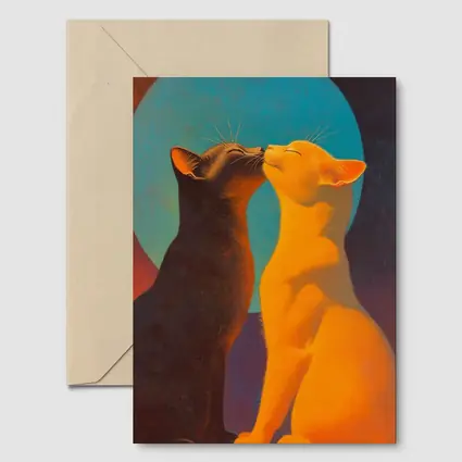 Two Cats Nuzzling Under Blue Moon