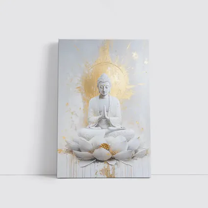 White Gold Buddha Lotus Flower Meditation Art
