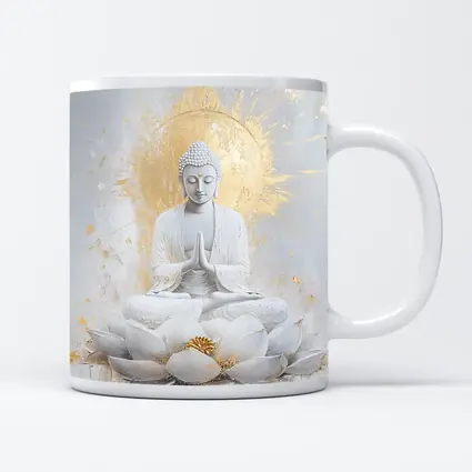White Gold Buddha Lotus Flower Meditation Art