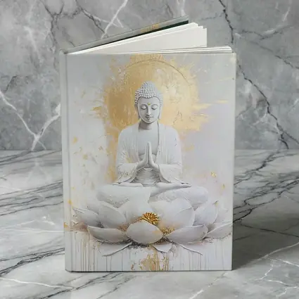 White Gold Buddha Lotus Flower Meditation Art