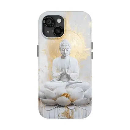 White Gold Buddha Lotus Flower Meditation Art