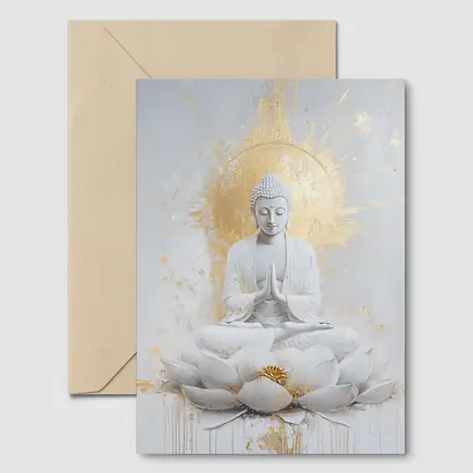 White Gold Buddha Lotus Flower Meditation Art
