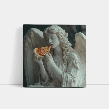 Angel Statue Eating Pizza Slice Art