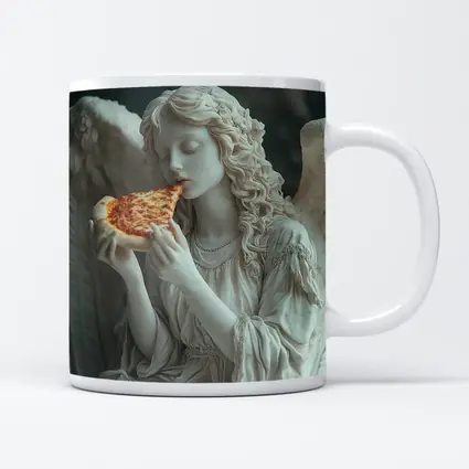 Angel Statue Eating Pizza Slice Art