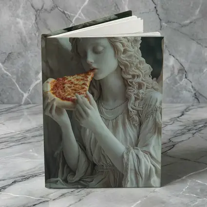 Angel Statue Eating Pizza Slice Art