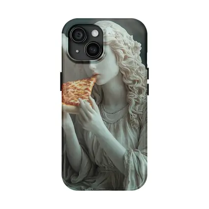 Angel Statue Eating Pizza Slice Art