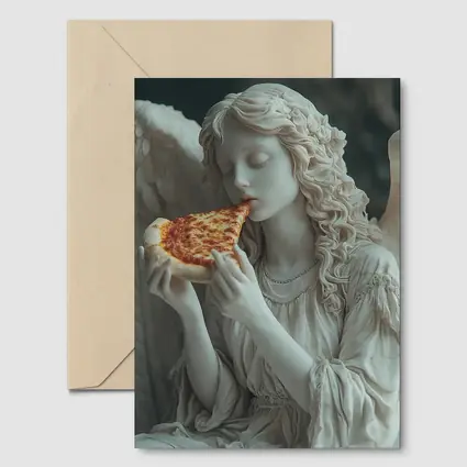 Angel Statue Eating Pizza Slice Art
