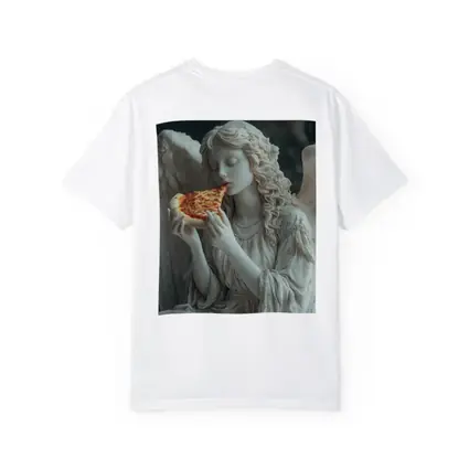 Angel Statue Eating Pizza Slice Art