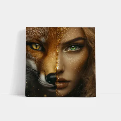 Fox Woman Split Face Gold Glitter Art