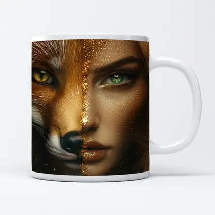 Fox Woman Split Face Gold Glitter Art