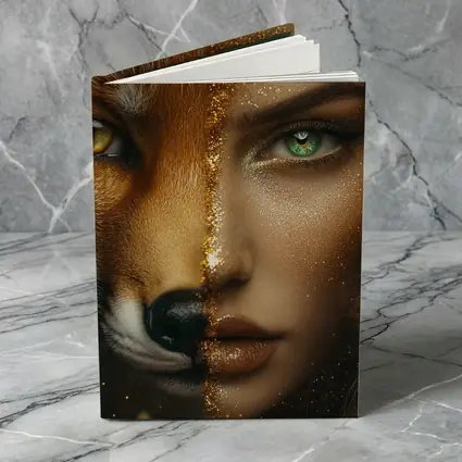 Fox Woman Split Face Gold Glitter Art