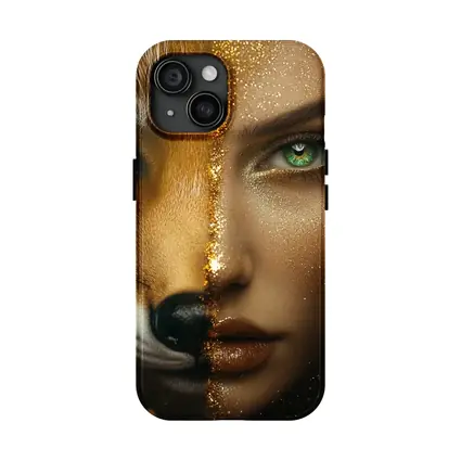 Fox Woman Split Face Gold Glitter Art