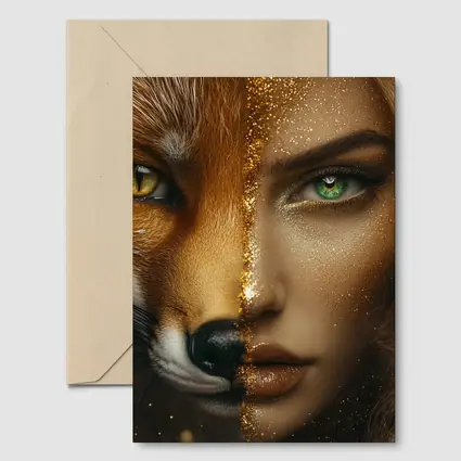 Fox Woman Split Face Gold Glitter Art