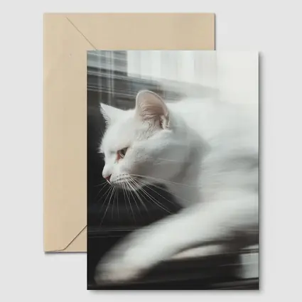 White Cat Resting By Window Light