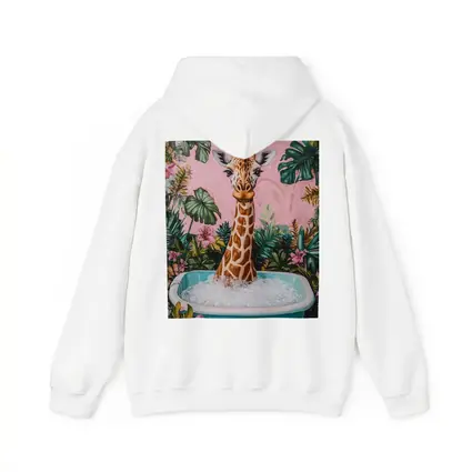 Giraffe Bathing Tropical Pink Floral Background