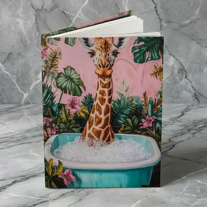 Giraffe Bathing Tropical Pink Floral Background