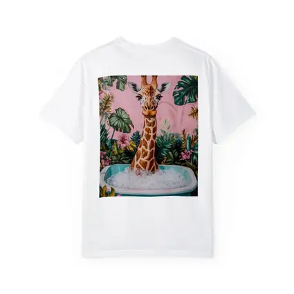Giraffe Bathing Tropical Pink Floral Background