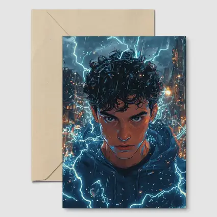 Anime Boy Lightning Storm Urban City Street