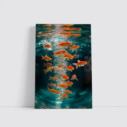 Goldfish Swimming in Teal Water