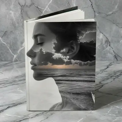 Black White Woman Double Exposure Ocean Sky